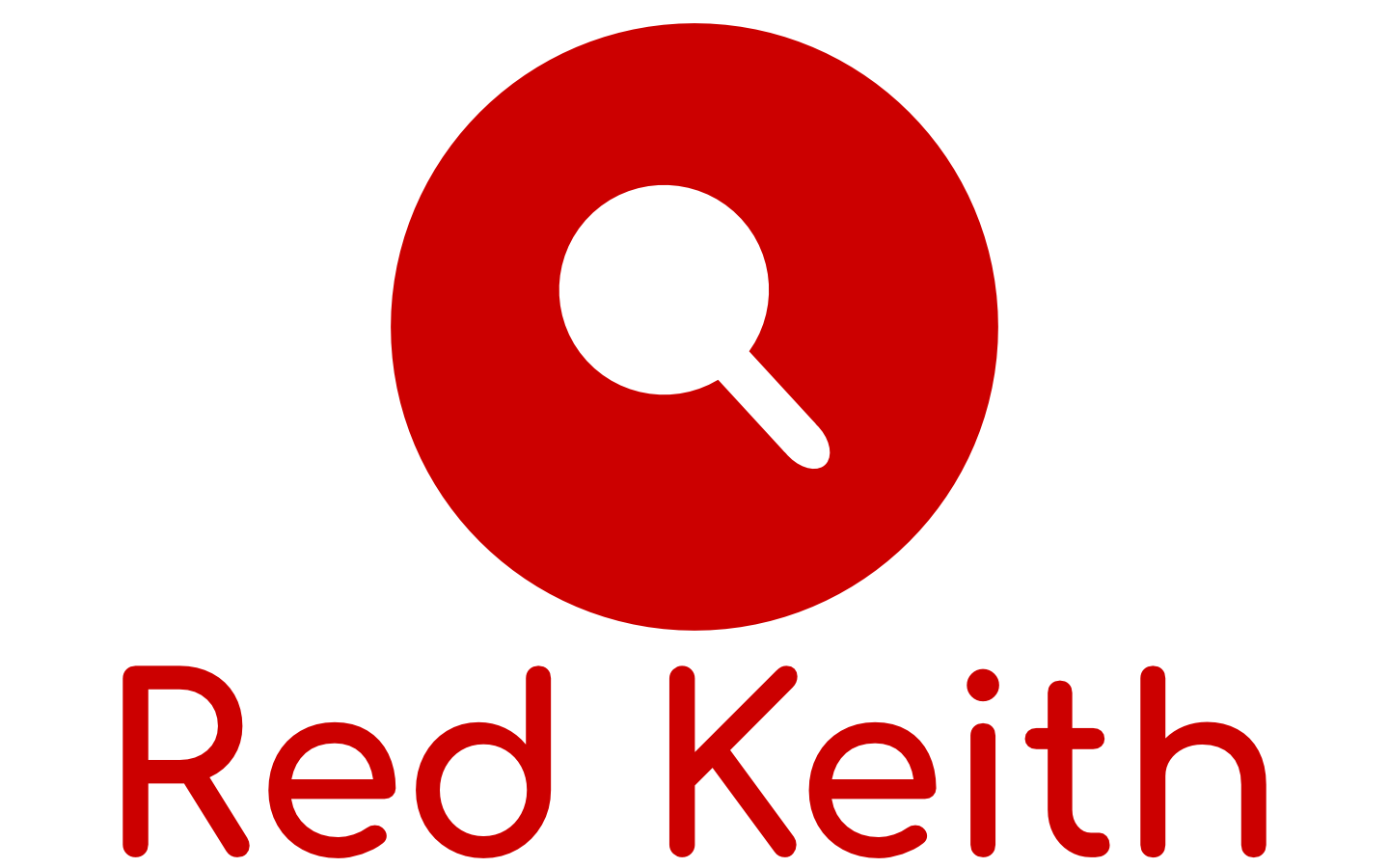 The Red Keith logo is a magnifying glass inset into a red circle, with red letters saying "Red Keith" along the bottom.
